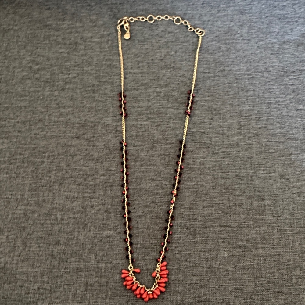 Elegant Gold and Red Beaded Necklace